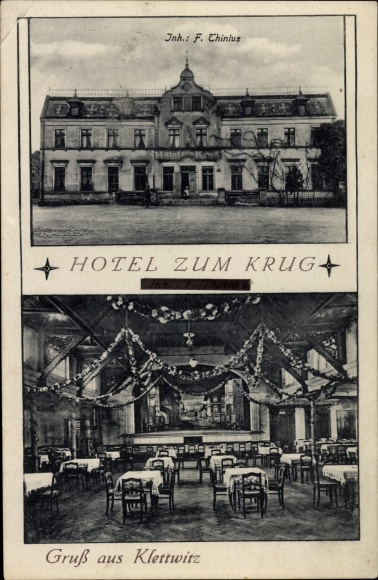 Postcard Klettwitz Schipkau in Lower Lusatia, Hotel Zum Krug, hall