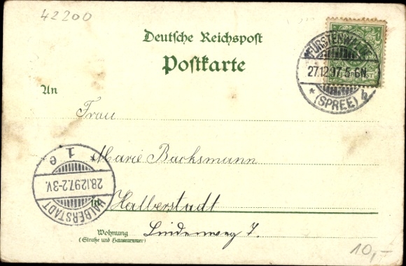 Chromo-Litho Barmen Wuppertal, train station, post office, evangelical clubhouse, Horn