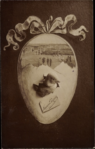 Foto Passepartout Ak Friedrichsfeld Voerde am Niederrhein, Glückwunsch Ostern, Kriegsgefanenenlager