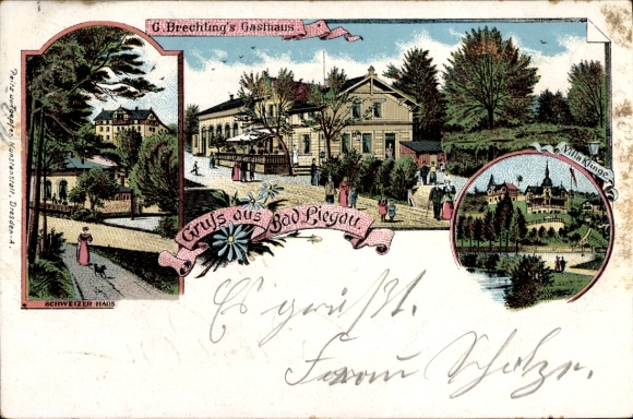 Chromo-Litho Bad Liegau Augustusbad, G. Brechling's-Gasthaus, Schweizer Haus
