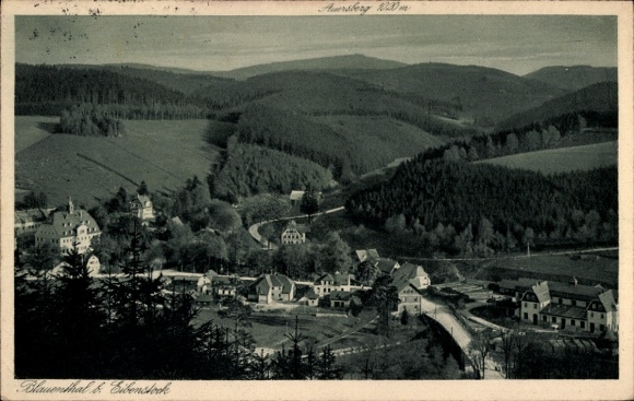 Postcard Blauenthal Eibenstock in the Ore Mountains, general view, Auersberg