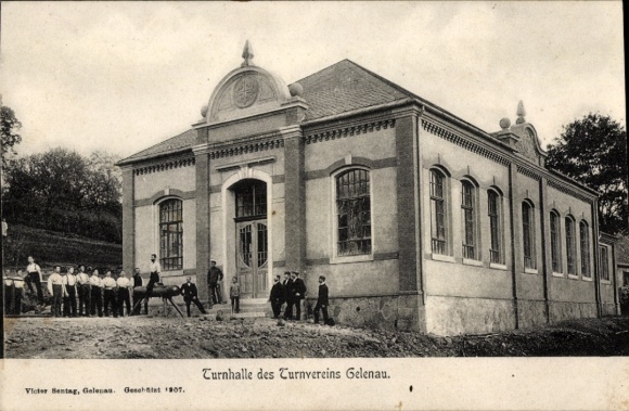 Postcard Gelenau in the Erzgebirge, gymnasium of the gymnastics club