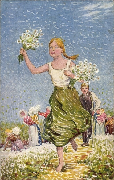 Artist Postcard Olde, Prof., Flower Girls on St. Margaret's Day, Pickers