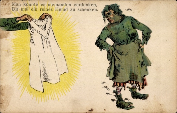 Litho Man könnte es niemanden verdenken, Dir mal ein reines Hemd zu schenken, Bettlerin