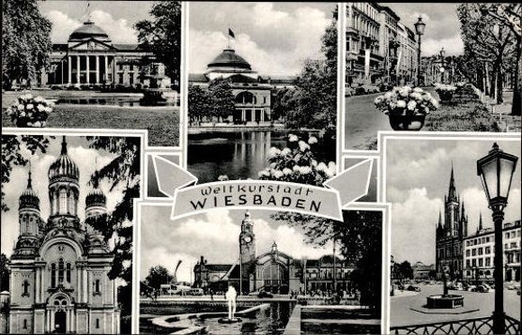 10 starych pocztówek Wiesbaden, różne widoki