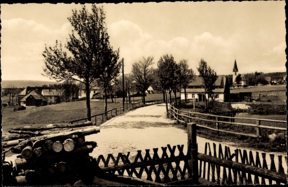 PC German Einsiedel Deutschneudorf in the Ore Mountains, part of the way, town view