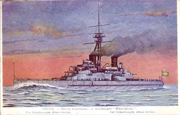 Postcard Brazilian Warship, Marine brésillienne, Dreadnought Minas Geraes