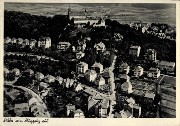 Postcard Fulda in Hessen, Frauenberg, aerial photograph