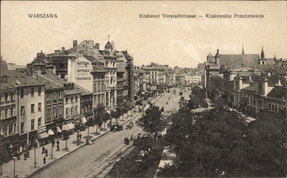 Postcard Warszawa Warsaw Poland, Krakow Suburban Street