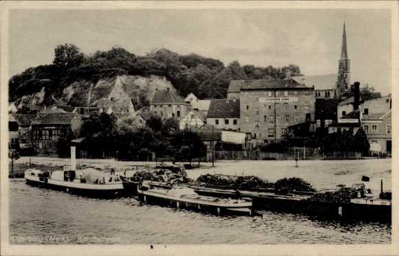 Postcard Oderberg in der Mark, Am Bollwerk, steamer on the Oder