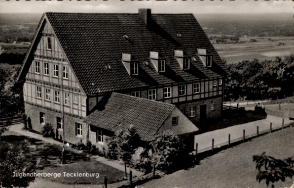 Ak Tecklenburg in Westfalen, Historisches Gebäude, Jugendherberge, Fachwerkstil, Landschaft im...