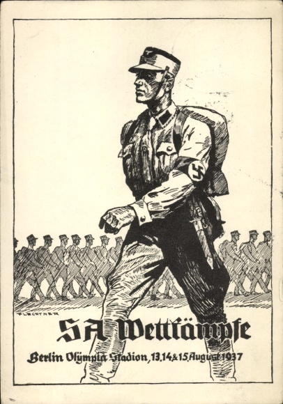 Artist Postcard Flechtner, Berlin Olympic Stadium, SA competitions 13-15 August 1937