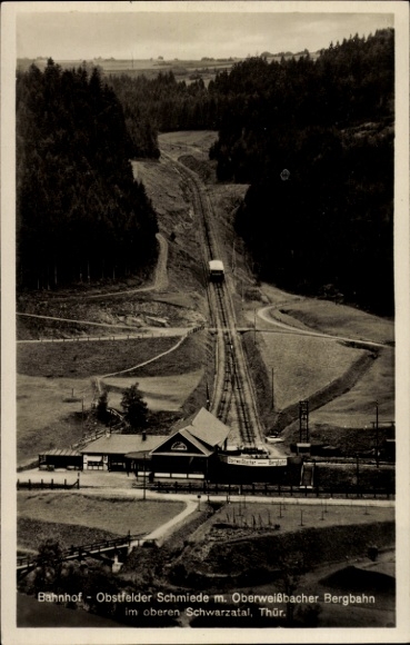 Ak Schwarza Saalbahn Rudolstadt in Thüringen, Bahnhof Obstfelder Schmiede, Bergbahn