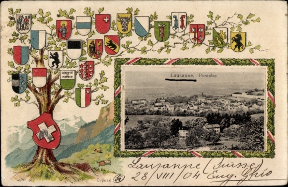 Embossed coat of arms passepartout PC Lausanne Canton of Vaud Switzerland, Pontaise