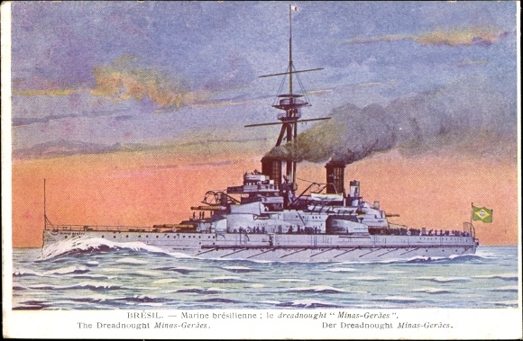 Postcard Brazilian warship, Marine brésillienne, Dreadnought Minas Geraes
