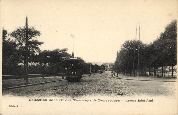 Ak Bonsecours Seine Maritime, Straßenbahn, Avenue Saint-Paul