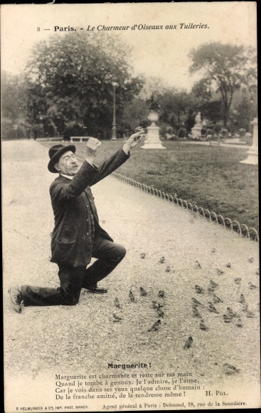 Postcard Paris, The Bird Charmer at the Tuileries, Marguerite