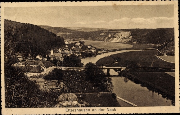 Ak Etterzhausen an der Naab Nittendorf Oberpfalz, Vogelschau, Brücke, Ort