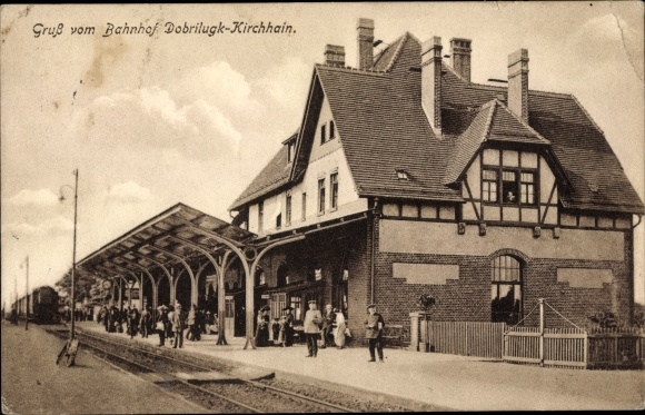 Postcard Dobrilugk Doberlug Kirchhain in Brandenburg, train station, track side