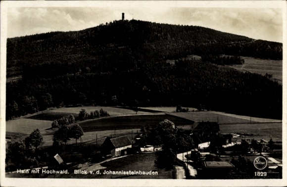 Ak Oybin in der Oberlausitz, Hain mit Hochwald, Blick vom Johannisstein, Jahr 1829