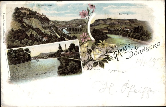 Chromo-Litho Dornburg in Thuringia, Kunitz, Saalepartie