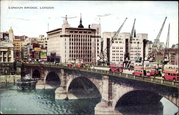 Postcard London City England, London Bridge, double-decker buses