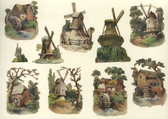 10 wafer windmills, approx. 10 x 7 cm to 3.4 x 3 cm