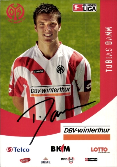 Autograph card footballer Tobias Damm, 1. FSV Mainz 05