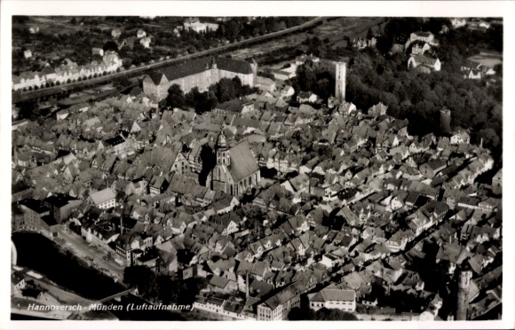 Postcard Hann. Münden in Lower Saxony, aerial photograph