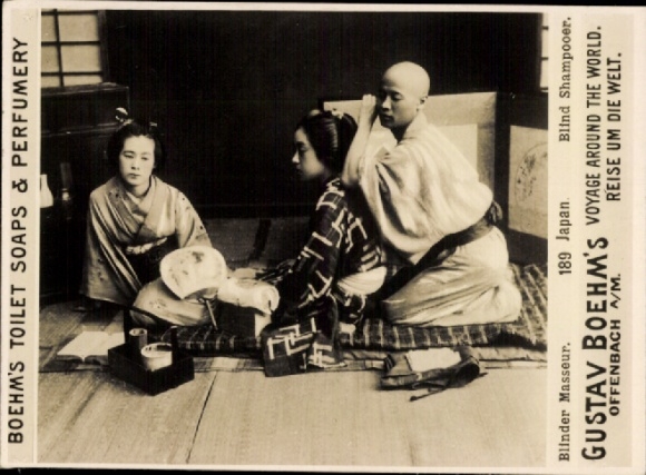 Photo Japan, Blind Masseur, Gustav Boehm's Journey Around the World, Advertisement Boehm's Toilet Soaps