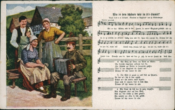 liedje Ak Mückenberger, Hilmar, Wu is de aardiger als in d'r Hamit, soldaat, accordeon, boeren