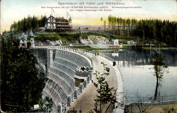 Ak Kunratice u Cvikova Kunnersdorf b. Zwickau in Böhmen Reg. Reichenberg, Sperrmauer, Hotel, Wärt