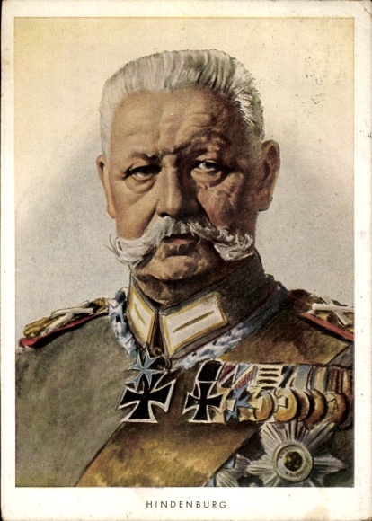 Artist Postcard Bauer, Reich President Paul von Hindenburg, portrait, uniform, medal