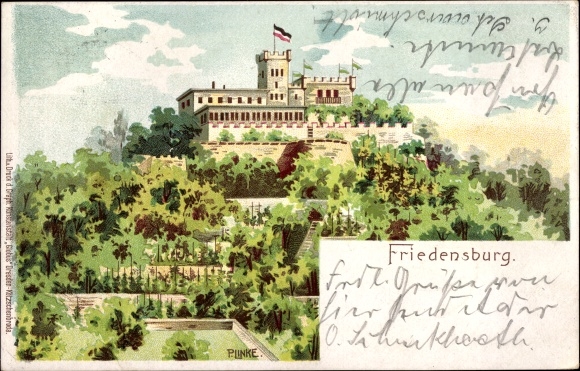Kunstenaar litho Linke, P., Radebeul Saksen, Berggaststätte Friedensburg