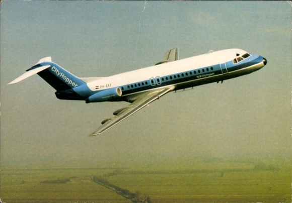 Postcard passenger aircraft Fokker Fellowship F-28, NLM City Hopper