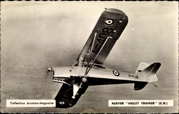Postcard British training aircraft Auster Aiglet Trainer, A-408