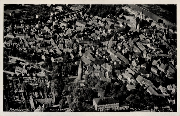 Postcard Kitzingen in Mainfranken Bavaria, aerial view of cityscape, airplane view