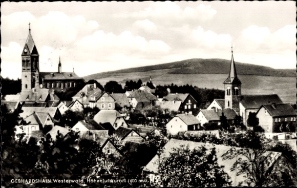 Postcard Gebhardshain in the Westerwald, Westerwald, Hohentuft spa town, 400 m, landscape with houses
