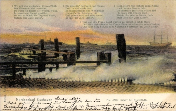 Ak Nordseebad Cuxhaven, Die Alte Liebe bei Sturmflut, Gedicht