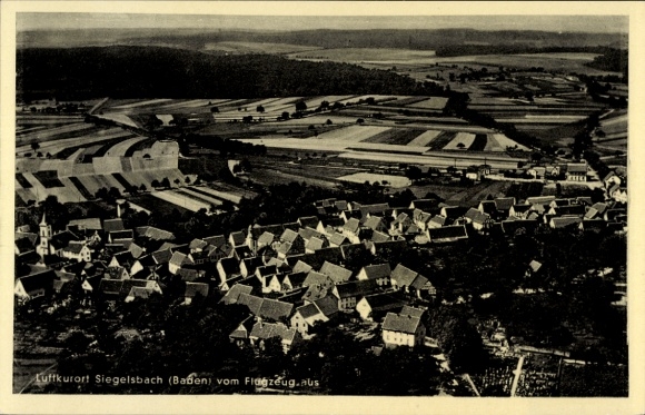 Postcard Siegelsbach in Baden, climatic health resort, Siegelsbach, from the airplane, landscape