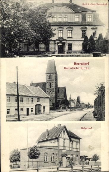 Ak Herrndorf Hetzdorf Halsbrücke Sachsen, Schloss, Kirche, Bahnhof, Gleisseite