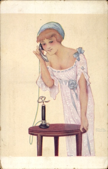 Art Nouveau kunstenaar Ak Kirchner, Raphael, portret van een vrouw, telefoon