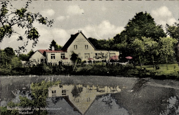 Postcard Hoisdorf in Schleswig-Holstein, restaurant Am Waldessaum, idyllic landscape, quiet pond