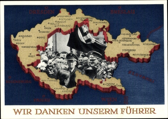 Postal stationery Postcard We thank our Führer, Sudetenland, Bohemia, Moravia, Hitler