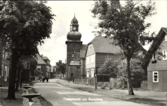 Postcard Frauenwald am Rennsteig Ilmenau in Thuringia, beautiful landscape, old buildings, clock tower, Gle...