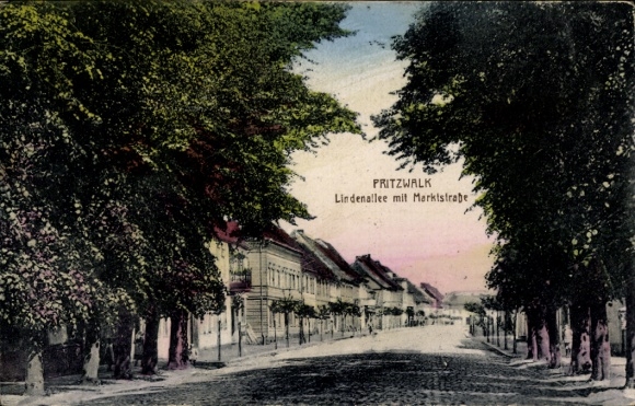 Postcard Pritzwalk in Prignitz, Lindenallee with Marktstrasse