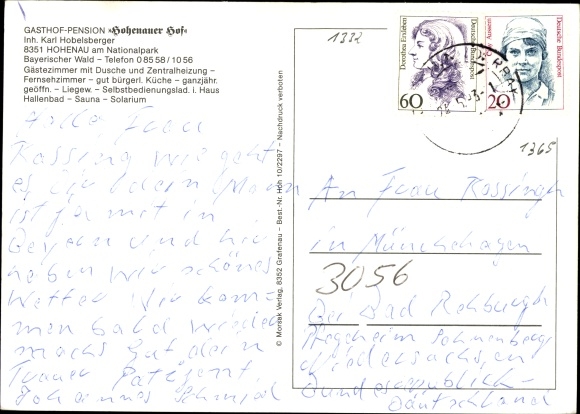 Postcard Hohenau at the Bavarian Forest Lower Bavaria, Pension Hohenauener Hof