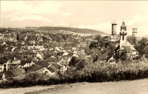 Postcard Auerbach im Vogtland, view of Auerbach, houses, castle, townscape