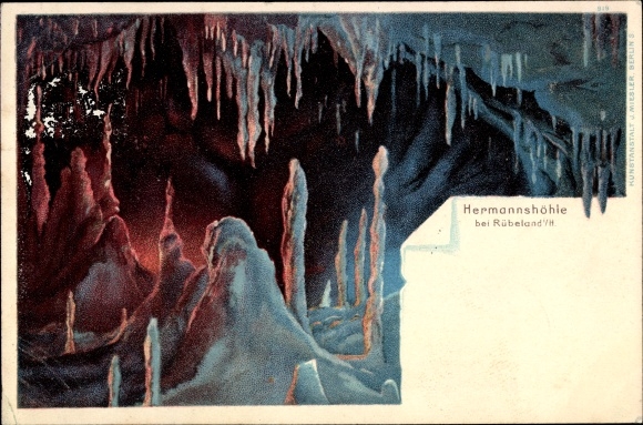 Chromo-Litho Rübeland Oberharz am Brocken, view into the Hermannshöhle