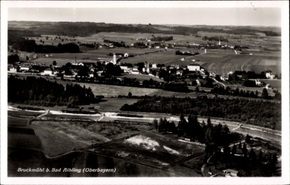 Postcard Bruckmühl in Upper Bavaria, aerial photograph